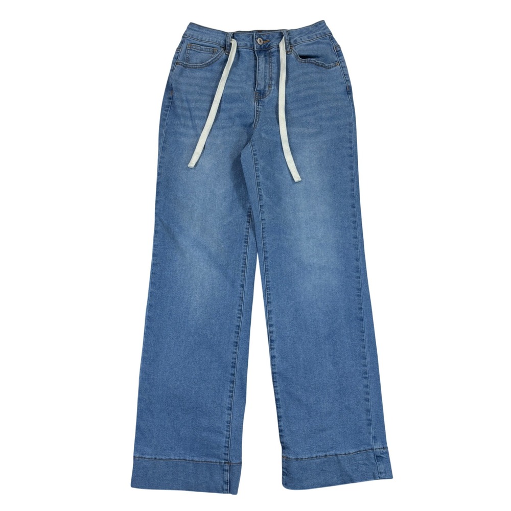 Sidefeel Denim Womens High Rise Wide Leg Drawstring Jeans Medium Wash Blue 27x30